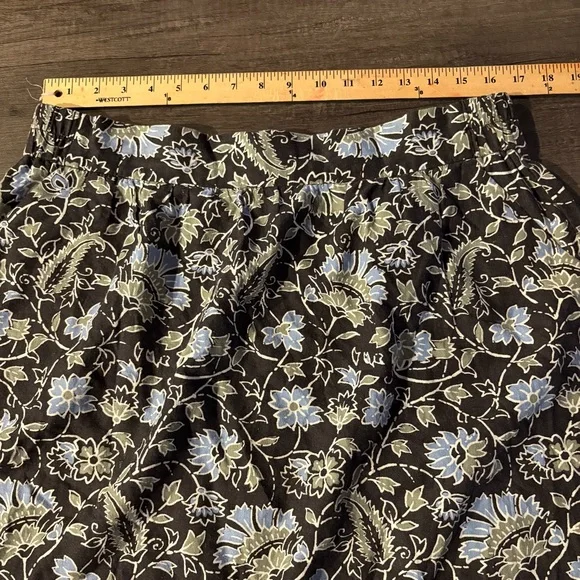 LOFT Skirt Womens L Linen Blend Pockets Pull On Elastic Floral Black Blue Green - Picture 7 of 8